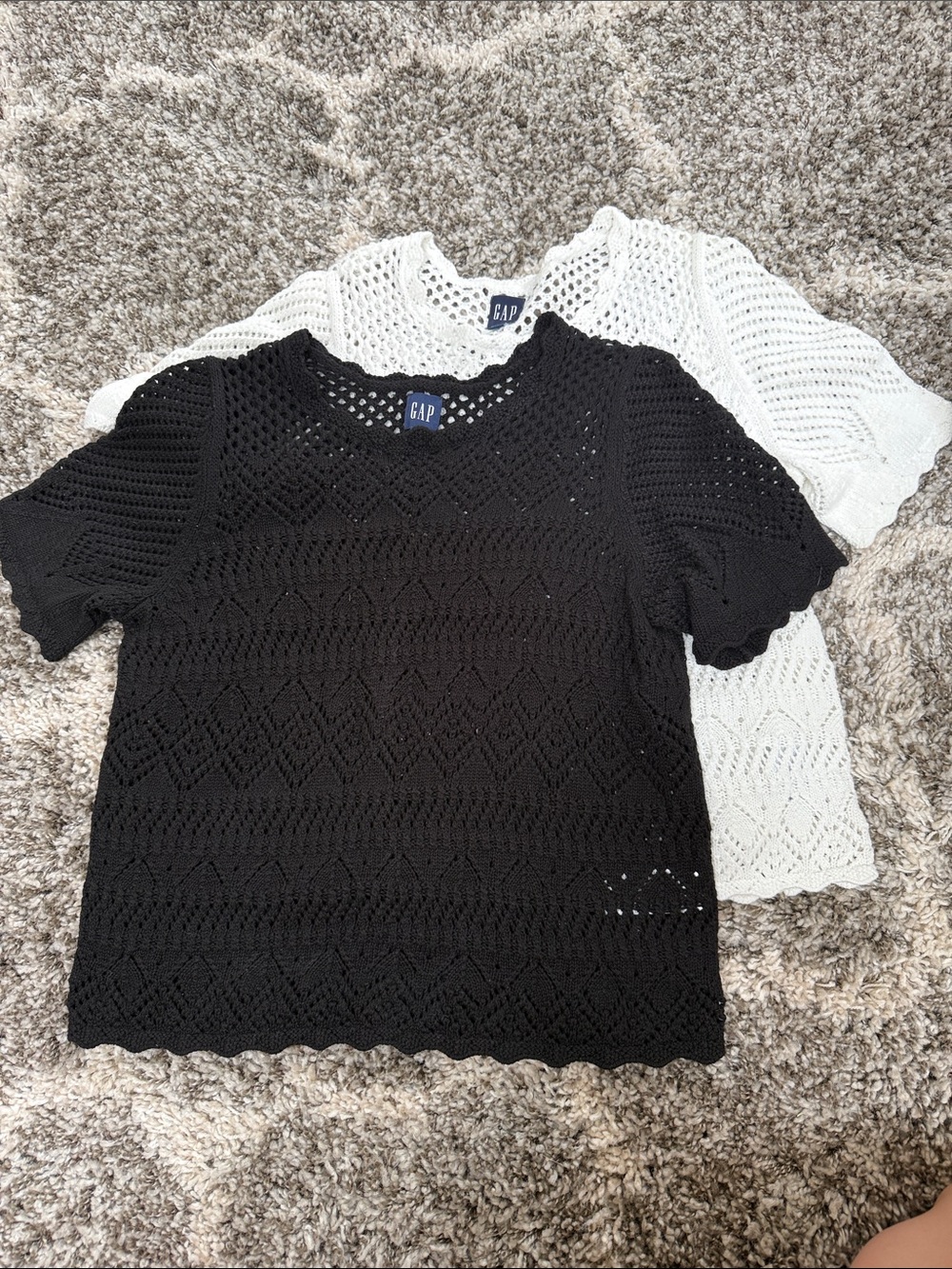 GAP Black & White Open-Knit Short Sleeve Tops